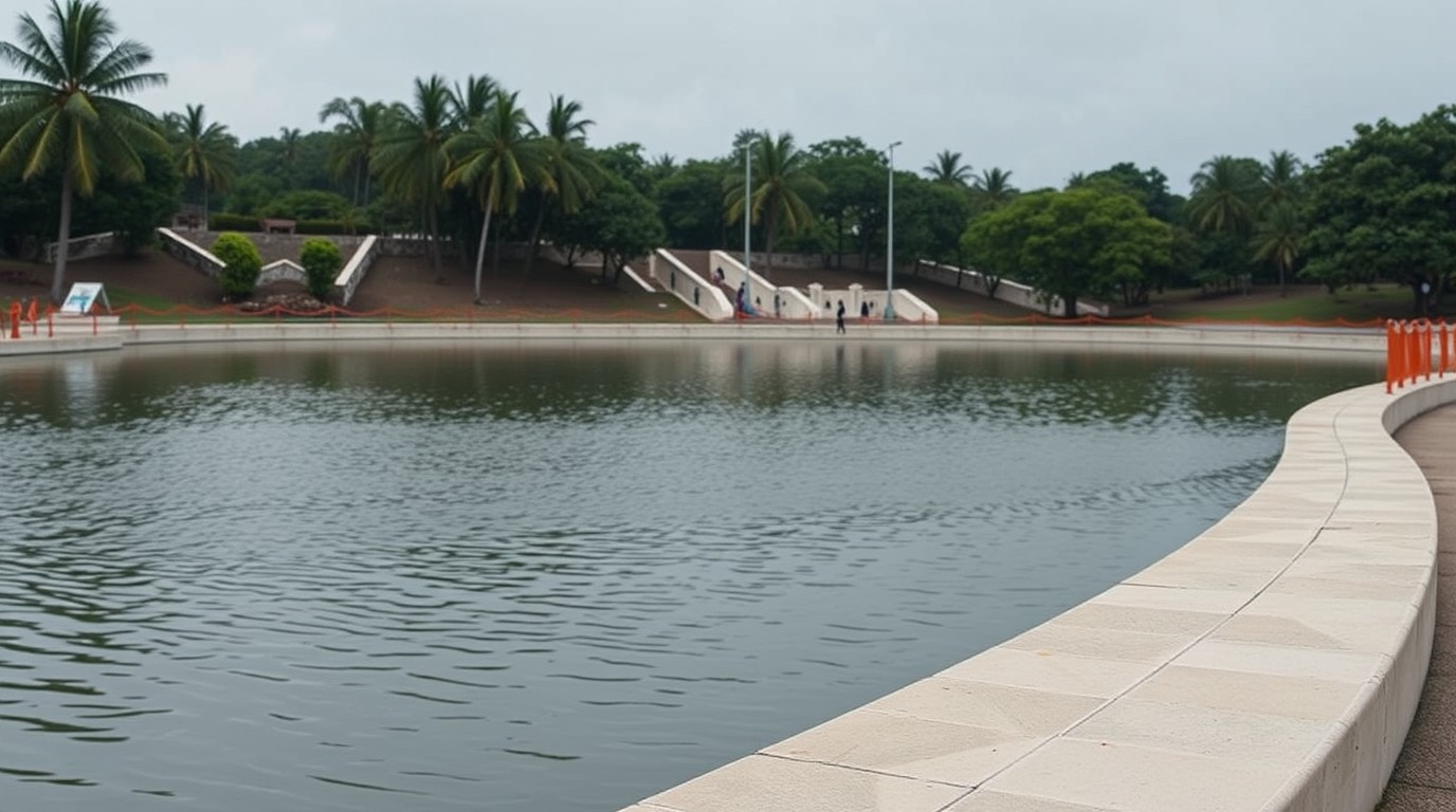 Lago artificial de Mérida con barreras por la ameba Naegleria