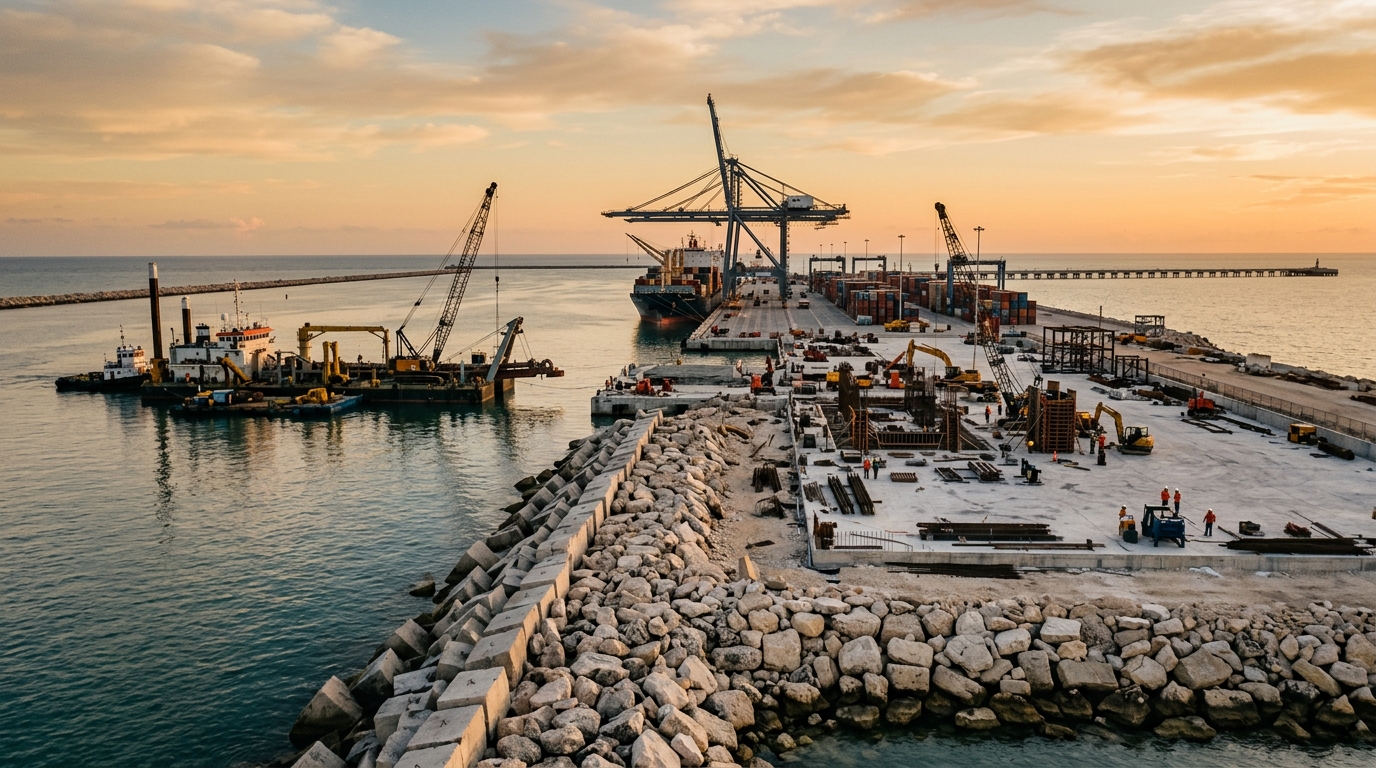 Obra de ampliación del Puerto de Progreso en Yucatán con dragado